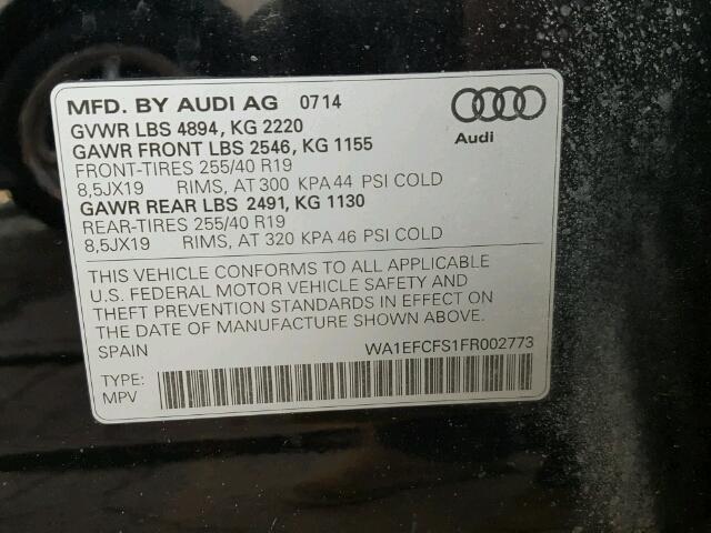 WA1EFCFS1FR002773 - 2015 AUDI Q3 PREMIUM BLACK photo 10