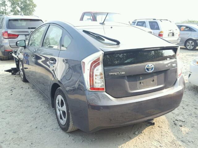 JTDKN3DUXE0369285 - 2014 TOYOTA PRIUS CHARCOAL photo 3