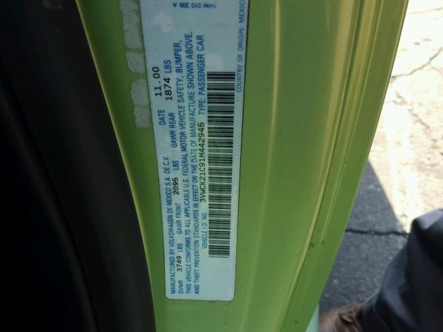 3VWCK21C91M442945 - 2001 VOLKSWAGEN NEW BEETLE 绿色 照片 10
