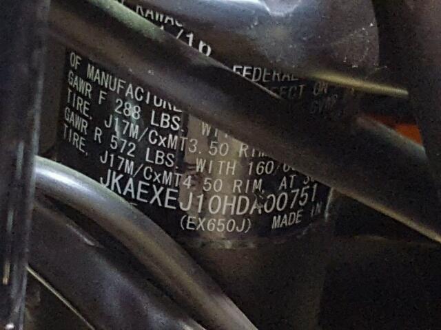 JKAEXEJ10HDA00751 - 2017 KAWASAKI EX650 J ნარინჯისფერი ფოტო 10