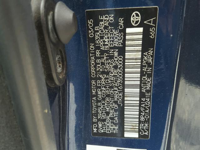 JTKDE167350053000 - 2005 TOYOTA SCION TC 蓝色 照片 10