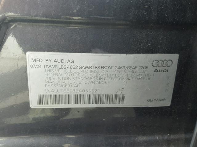 WAUJT68E85A055521 - 2005 AUDI A4 3.0 BLUE photo 10