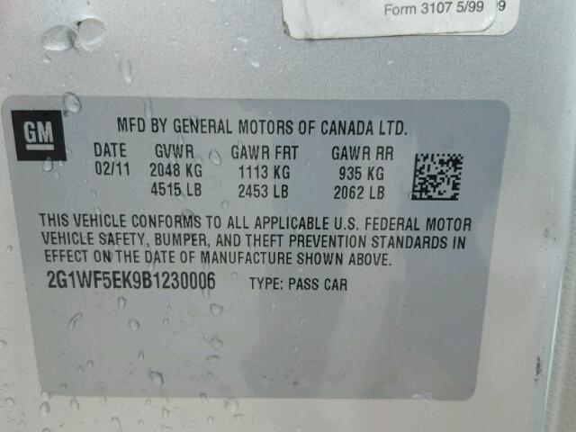 2G1WF5EK9B1230006 - 2011 CHEVROLET IMPALA LS SILVER photo 10