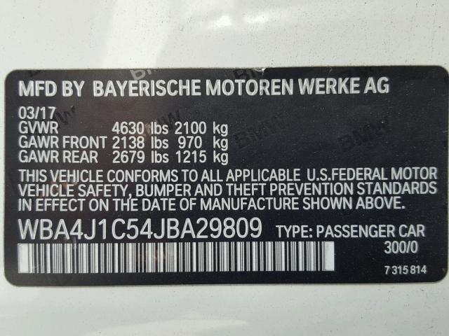 WBA4J1C54JBA29809 - 2018 BMW 430I GRAN WHITE photo 10