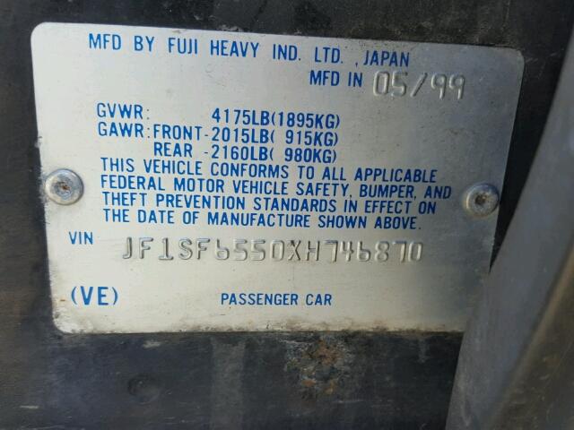 JF1SF6550XH746870 - 1999 SUBARU FORESTER S BLACK photo 10