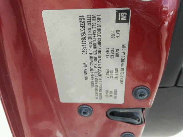 1G2ZF57B784174375 - 2008 PONTIAC G6 VALUE L RED photo 10