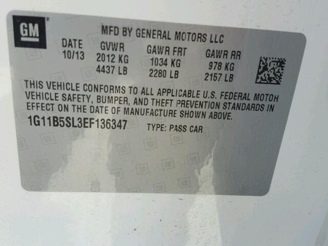 1G11B5SL3EF136347 - 2014 CHEVROLET MALIBU LS WHITE photo 10