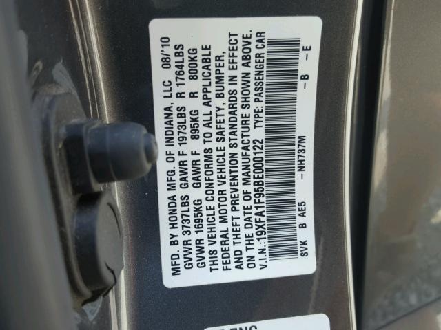 19XFA1F95BE000122 - 2011 HONDA CIVIC EXL 灰色 照片 10