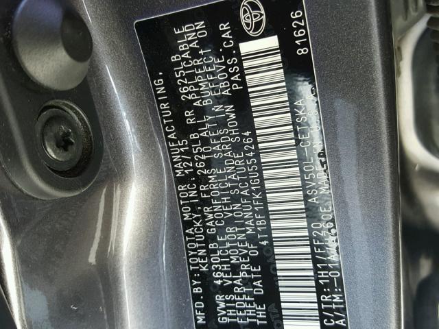 4T1BF1FK1GU554264 - 2016 TOYOTA CAMRY LE ნაცრისფერი ფოტო 10