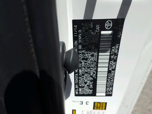 JTKJF5C71FJ003848 - 2015 TOYOTA SCION TC 白色 照片 10