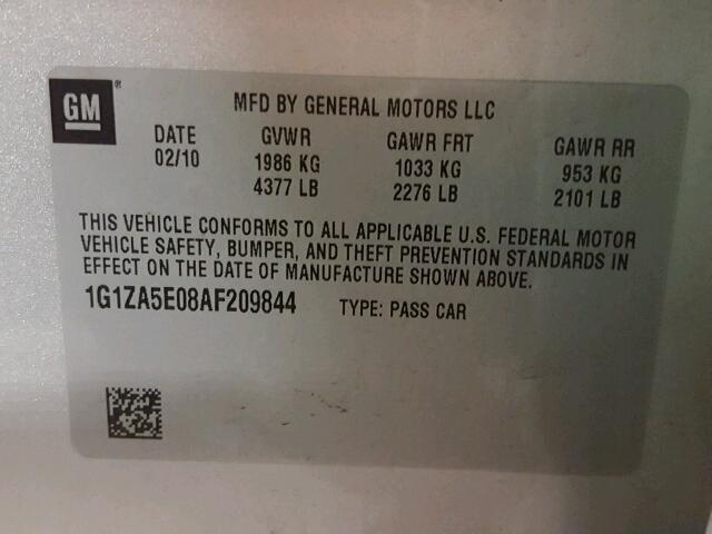 1G1ZA5E08AF209844 - 2010 CHEVROLET MALIBU LS ვერცხლისფერი ფოტო 10