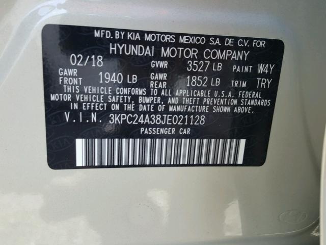 3KPC24A38JE021128 - 2018 HYUNDAI ACCENT SEL TAN photo 10