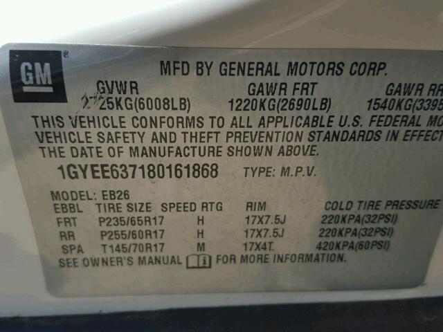 1GYEE637180161868 - 2008 CADILLAC SRX WHITE photo 10