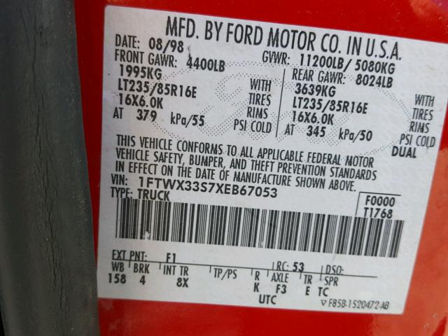 1FTWX33S7XEB67053 - 1999 FORD F350 SUPER BLACK photo 10