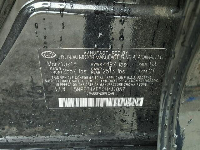 5NPE34AF5GH411057 - 2016 HYUNDAI SONATA SPO BLACK photo 10