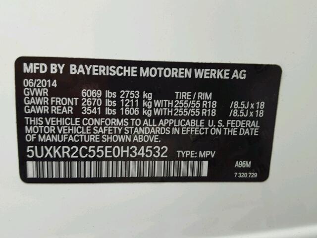 5UXKR2C55E0H34532 - 2014 BMW X5 SDRIVE3 WHITE photo 10