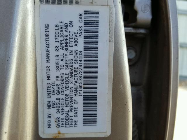 1Y1SK52872Z414003 - 2002 CHEVROLET GEO PRIZM 棕色 照片 10