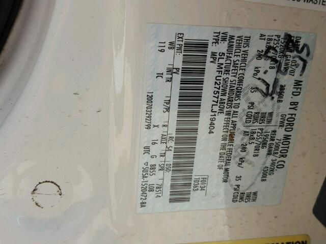 5LMFU27577LJ19404 - 2007 LINCOLN NAVIGATOR WHITE photo 10