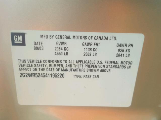 2G2WR524541195220 - 2004 PONTIAC GRAND PRIX GOLD photo 10