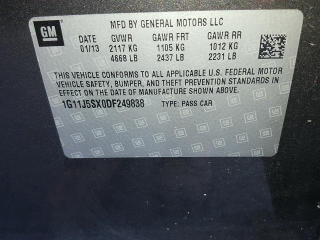 1G11J5SX0DF249838 - 2013 CHEVROLET MALIBU LTZ 石墨色 照片 10