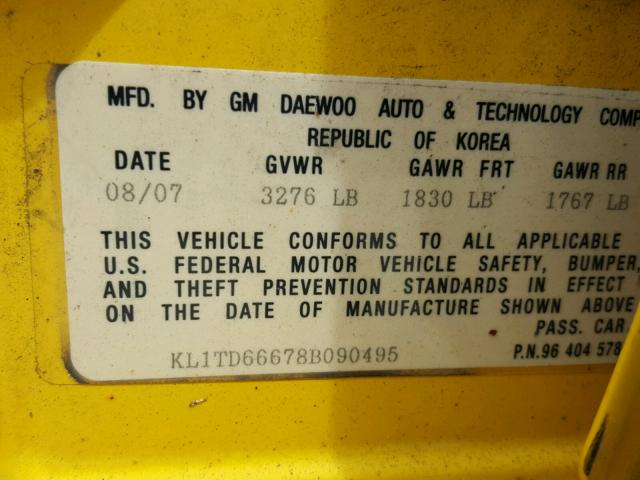 KL1TD66678B090495 - 2008 CHEVROLET AVEO BASE Դեղին լուսանկար 10