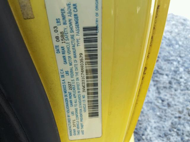 3VWCD31C74M403579 - 2004 VOLKSWAGEN NEW BEETLE 黄色 照片 10