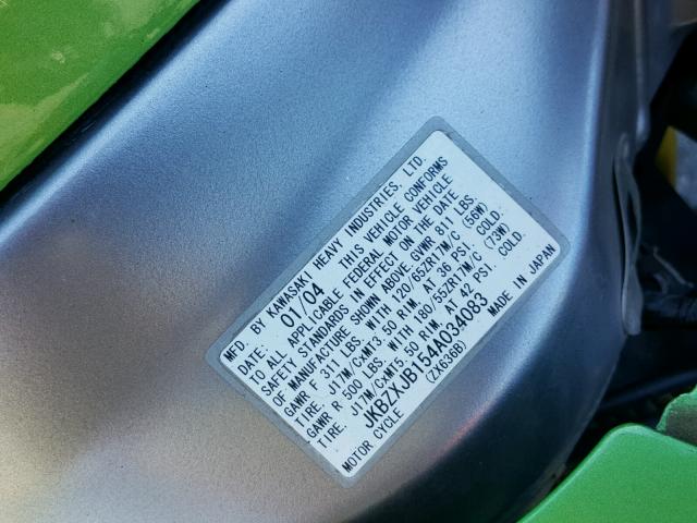 JKBZXJB154A034083 - 2004 KAWASAKI ZX636 B1 GREEN photo 10