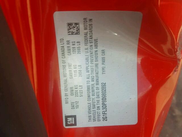 2G1FL3DP8D9802892 - 2013 CHEVROLET CAMARO ZL1 红色 照片 10