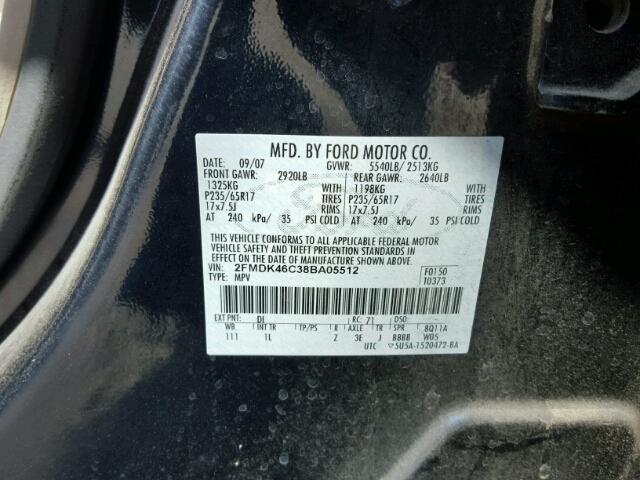 2FMDK46C38BA05512 - 2008 FORD EDGE BLACK photo 10