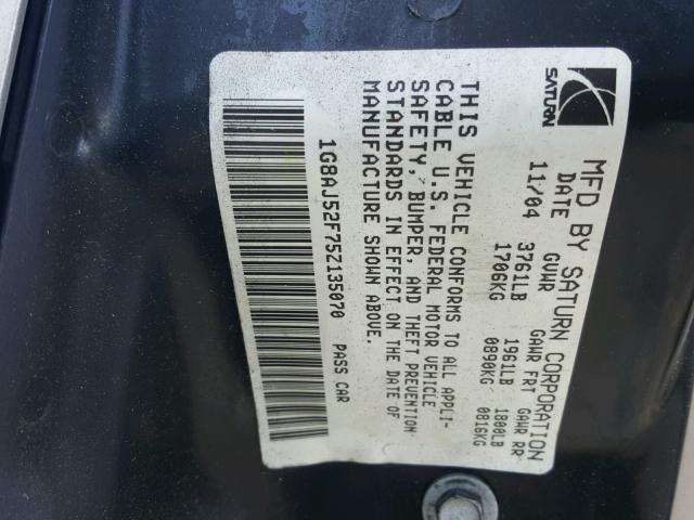 1G8AJ52F75Z135070 - 2005 SATURN ION LEVEL TAN photo 10