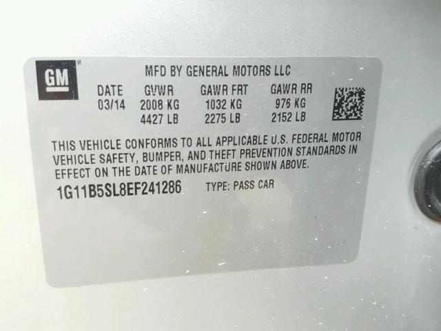 1G11B5SL8EF241286 - 2014 CHEVROLET MALIBU LS SILVER photo 10