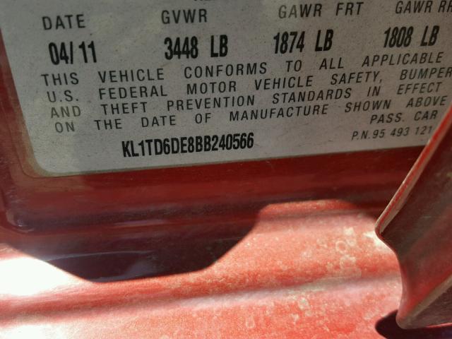 KL1TD6DE8BB240566 - 2011 CHEVROLET AVEO LS RED photo 10