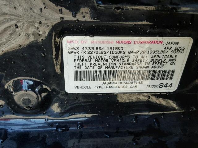 JA3AH86D65U047148 - 2005 MITSUBISHI LANCER BLACK photo 10