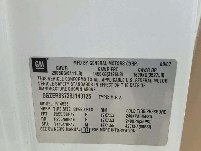 5GZER33728J140125 - 2008 SATURN OUTLOOK XR თეთრი ფოტო 10