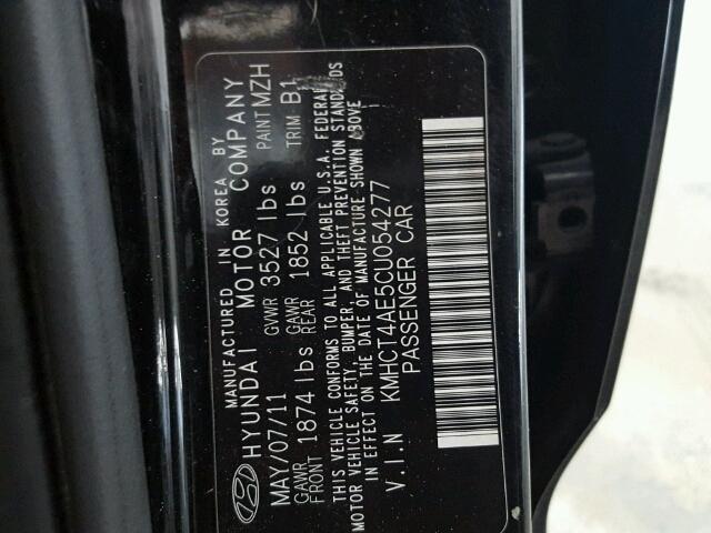 KMHCT4AE5CU054277 - 2012 HYUNDAI ACCENT GLS BLACK photo 10