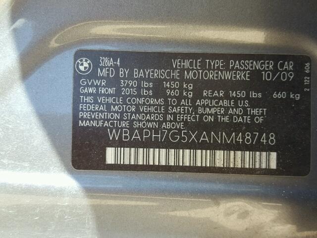 WBAPH7G5XANM48748 - 2010 BMW 328 GRAY photo 10