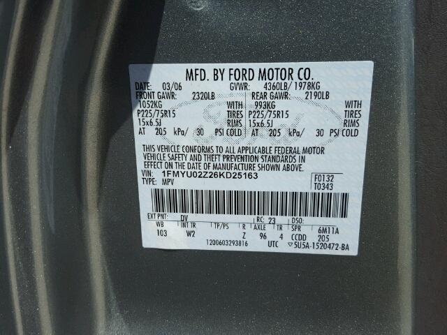 1FMYU02Z26KD25163 - 2006 FORD ESCAPE GREEN photo 10