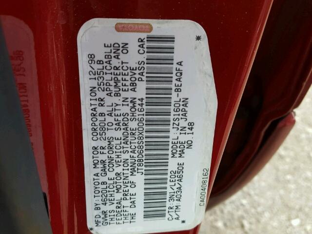 JT8BD68S8X0061644 - 1999 LEXUS GS Բորդո լուսանկար 10