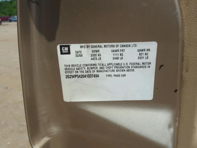 2G2WP542641337494 - 2004 PONTIAC GRAND PRIX GOLD photo 10