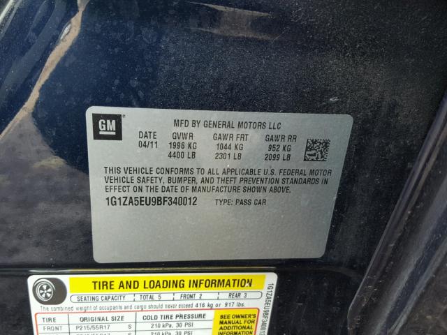 1G1ZA5EU9BF340012 - 2011 CHEVROLET MALIBU LS ლურჯი ფოტო 10