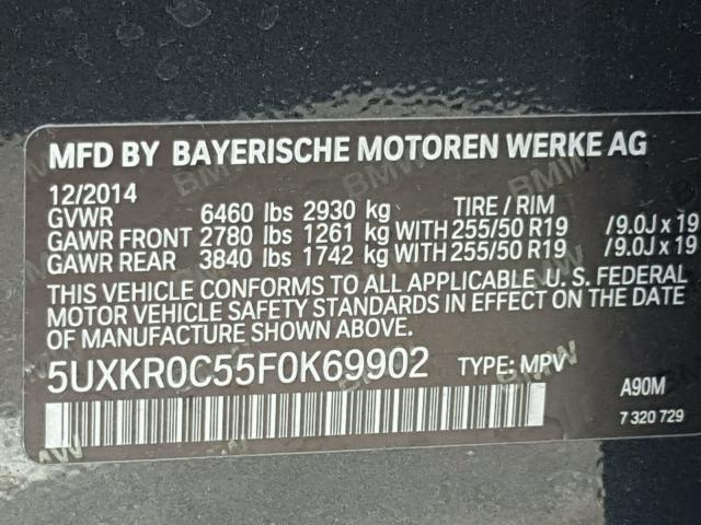 5UXKR0C55F0K69902 - 2015 BMW X5 XDRIVE3 CHARCOAL photo 10