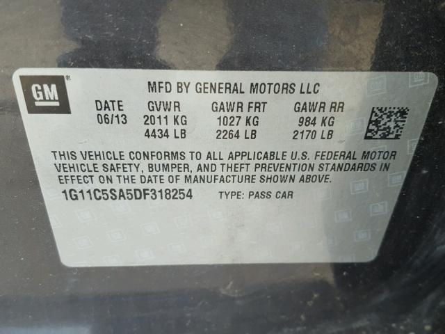 1G11C5SA5DF318254 - 2013 CHEVROLET MALIBU 1LT გრაფიტი ფოტო 10