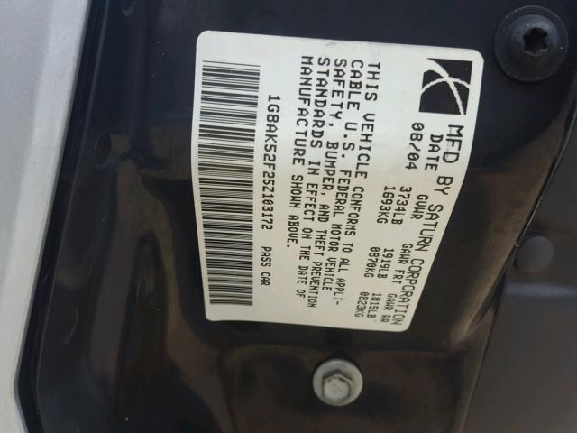 1G8AK52F25Z103172 - 2005 SATURN ION LEVEL SILVER photo 10