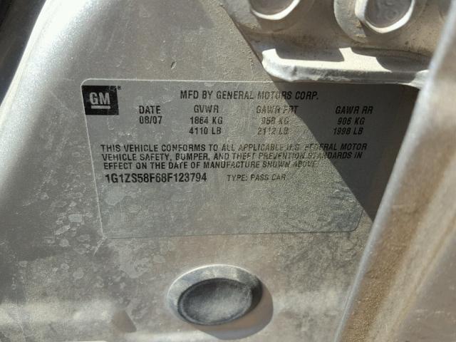 1G1ZS58F68F123794 - 2008 CHEVROLET MALIBU LS 银色 照片 10