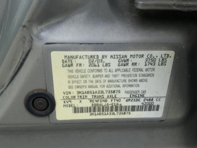 3N1AB51A33L735875 - 2003 NISSAN SENTRA SE- TAN photo 10