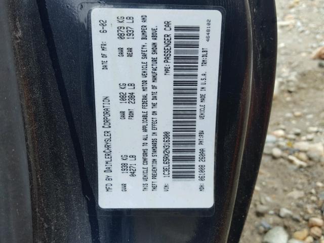 1C3EL65RX2N316300 - 2002 CHRYSLER SEBRING LI BLACK photo 10