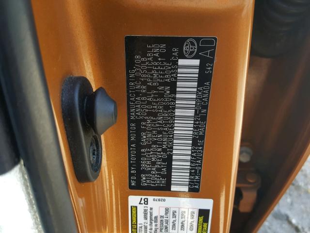 2T1KU40E59C021879 - 2009 TOYOTA COROLLA MA ORANGE photo 10