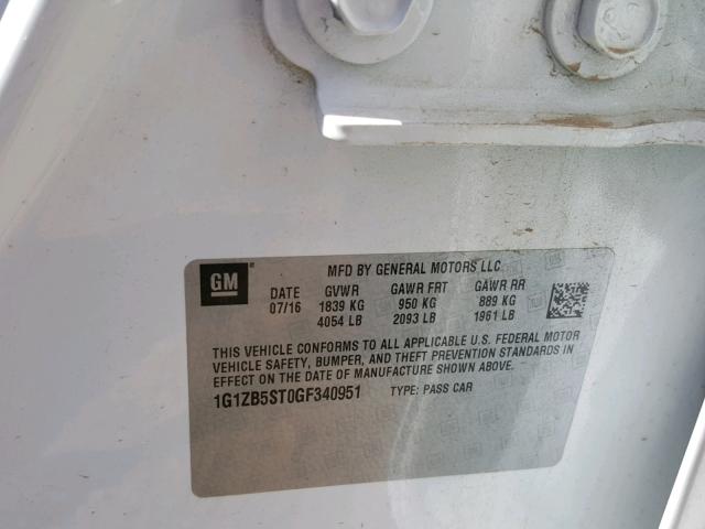 1G1ZB5ST0GF340951 - 2016 CHEVROLET MALIBU LS თეთრი ფოტო 10