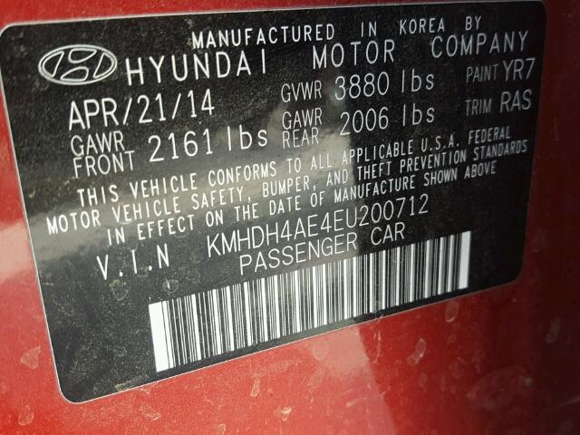 KMHDH4AE4EU200712 - 2014 HYUNDAI ELANTRA SE MAROON photo 10