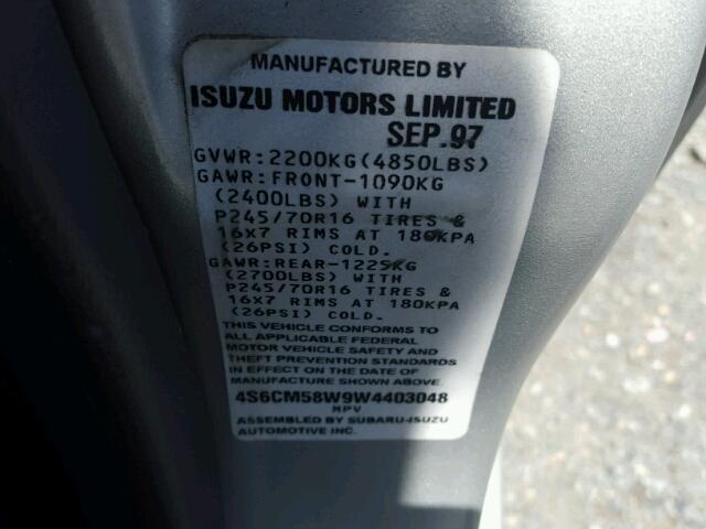 4S6CM58W9W4403048 - 1998 HONDA PASSPORT E 银色 照片 10